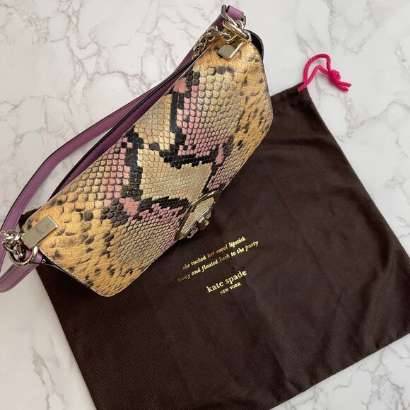 Kate Spade Robyn Exotic Leather Print Chain Saddle Bag Dust Bag EUC - Picture 4 of 14